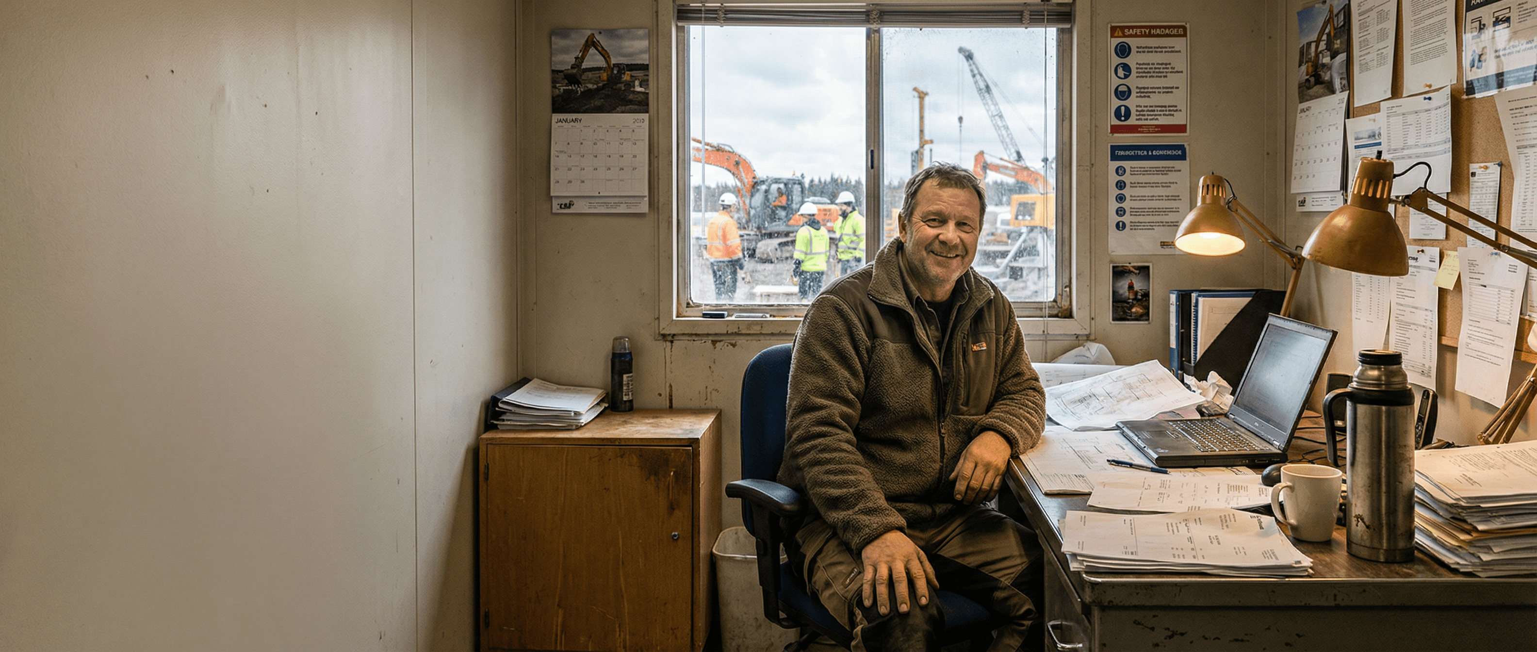 Zufriedener Handwerksmeister im Büro